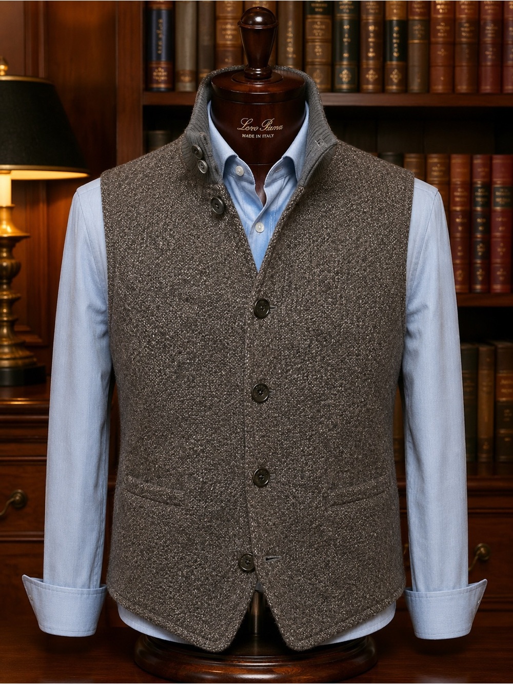 Loro Piana 100% Cashmere Gray Button Up Vest with Stand Up Collar | Never Worn